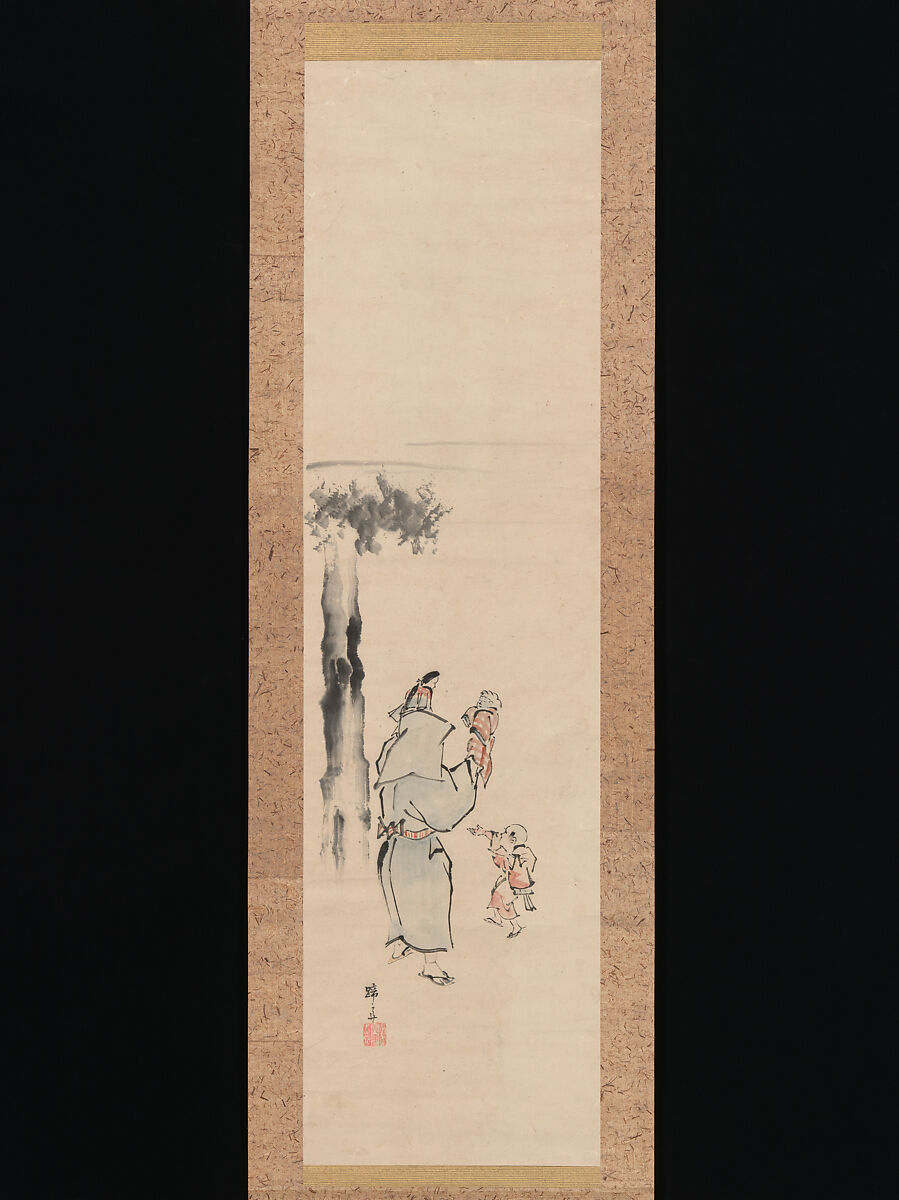 Puppeteer, Teisai Hokuba (Japanese, 1771–1844), Hanging scroll; ink and color on paper, Japan 