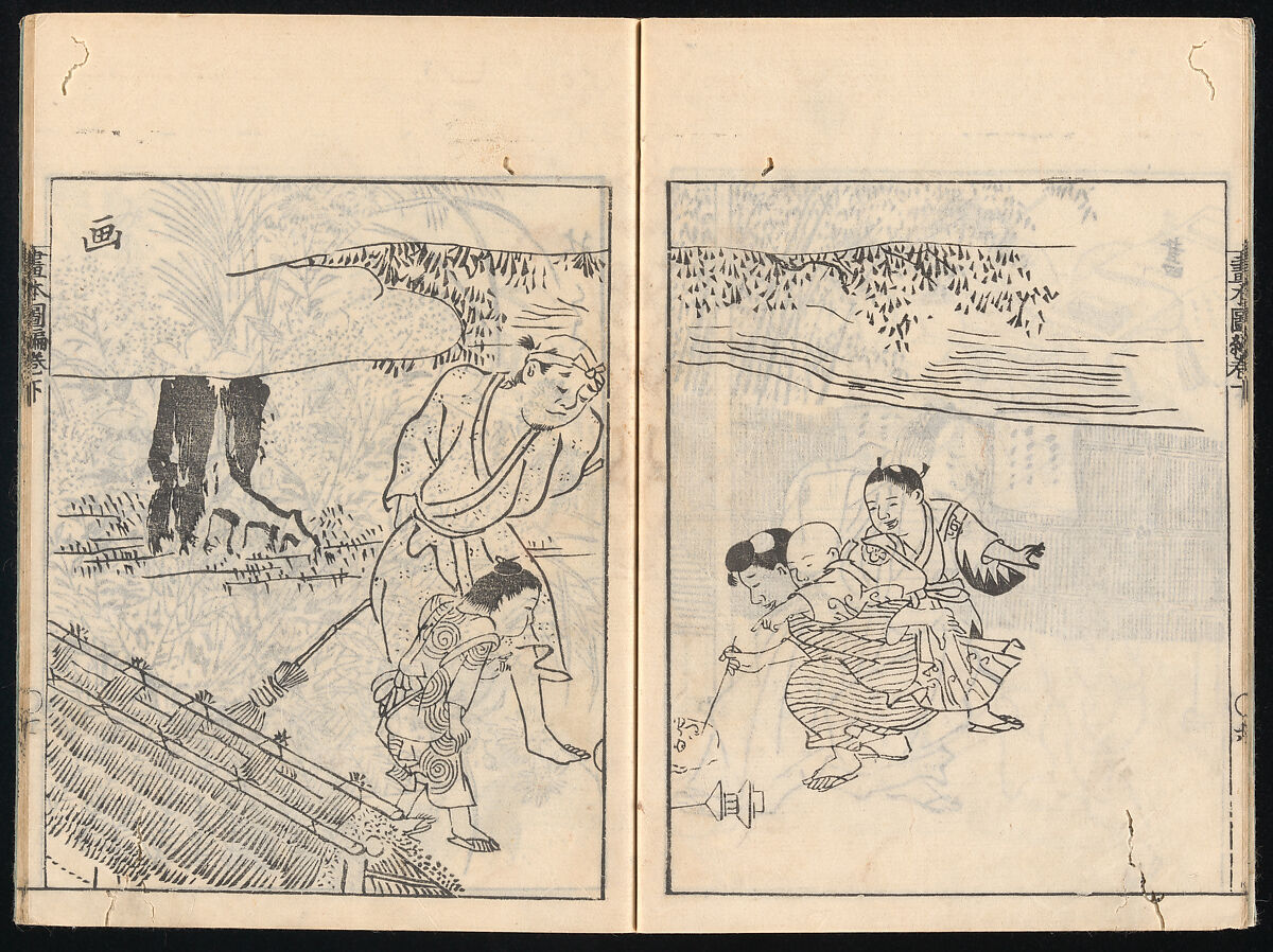 Collected Manual of Paintings, Hanabusa Ippō (Japanese, 1691–1760), Three woodblock printed books; ink on paper, Japan