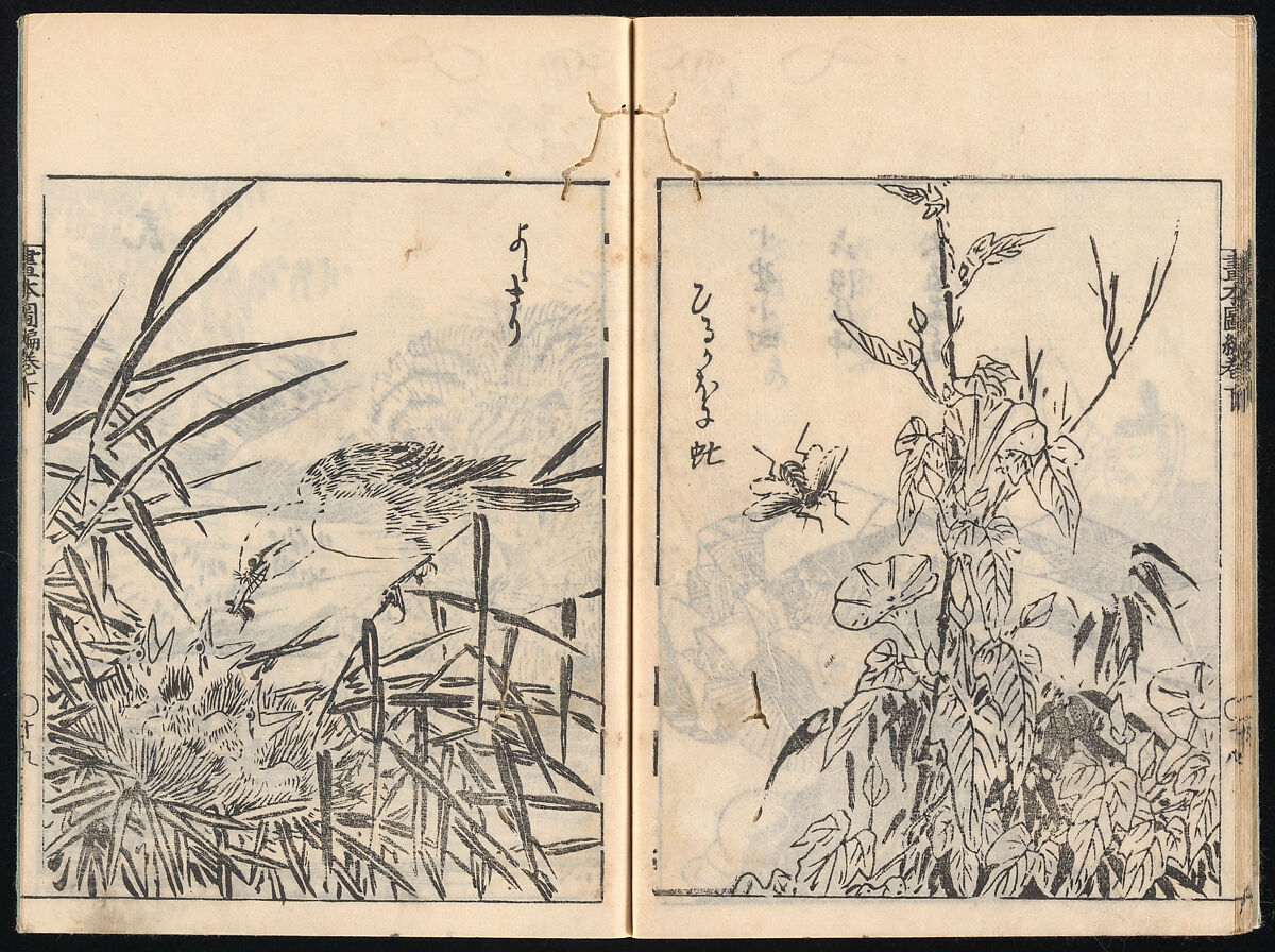 Collected Manual of Paintings, Hanabusa Ippō (Japanese, 1691–1760), Three woodblock printed books; ink on paper, Japan