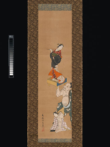 The Warrior Asahina Yoshihide Lifting a Puppet of a Courtesan on a Go Board
