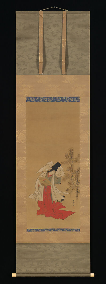Courtesan-Dancer (Shirabyōshi) for the New Year, Isoda Koryūsai (Japanese, 1735–1790), Hanging scroll; ink and color on silk, Japan