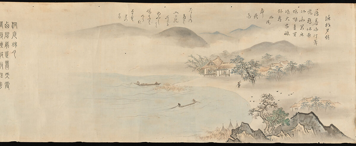Eight Views of the Xiao and Xiang Rivers, Kano Tōun (Japanese, 1625–1694), Handscroll; ink and color on paper, Japan
