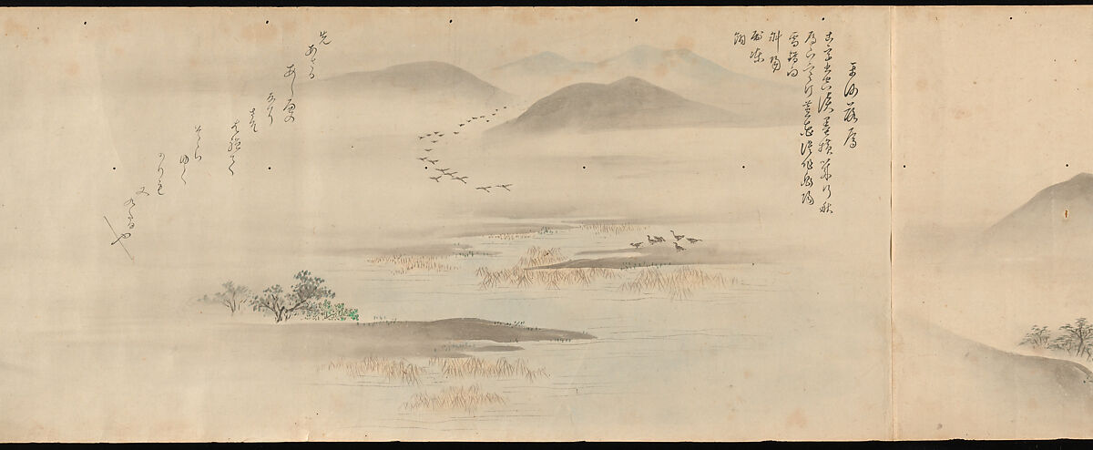 Eight Views of the Xiao and Xiang Rivers, Kano Tōun (Japanese, 1625–1694), Handscroll; ink and color on paper, Japan