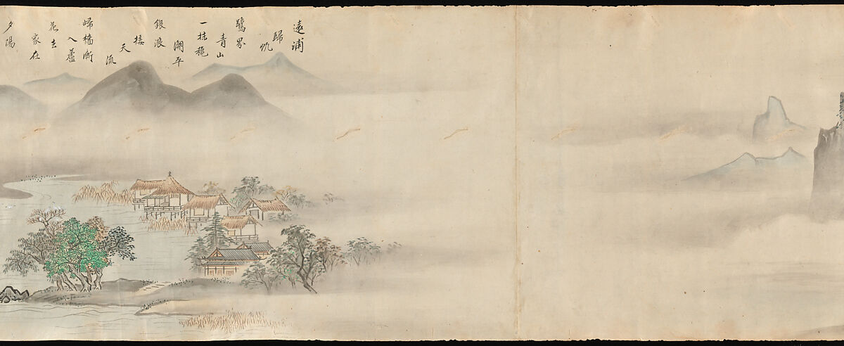 Eight Views of the Xiao and Xiang Rivers, Kano Tōun (Japanese, 1625–1694), Handscroll; ink and color on paper, Japan
