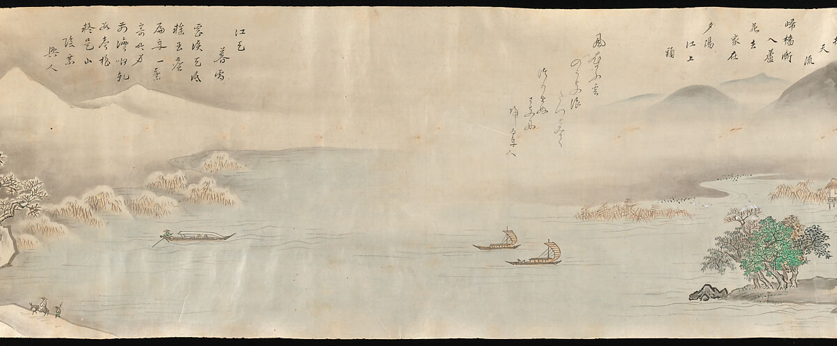 Eight Views of the Xiao and Xiang Rivers, Kano Tōun (Japanese, 1625–1694), Handscroll; ink and color on paper, Japan