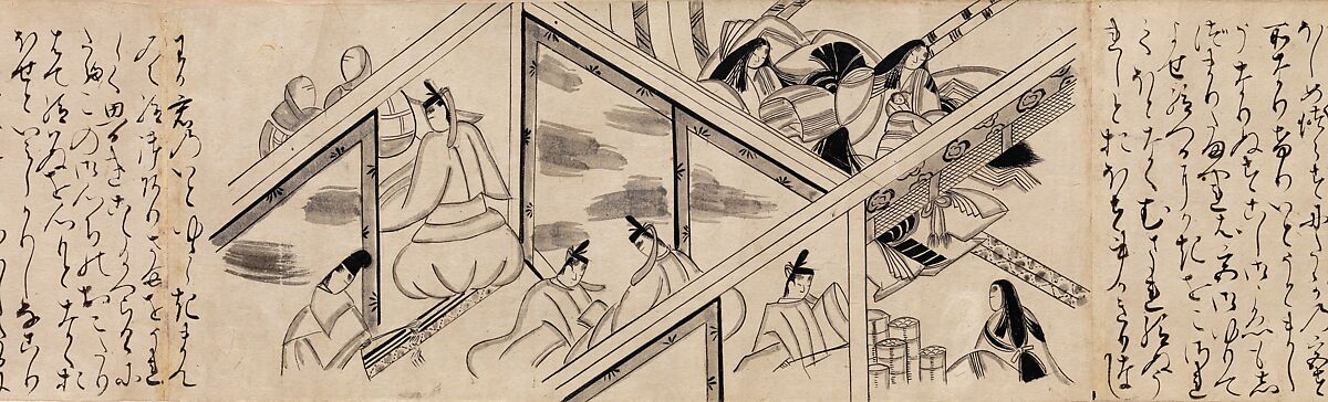 "Heartvine" ("Aoi") chapter from The Tale of Genji (Genji monogatari), Handscroll; ink on paper, Japan 
