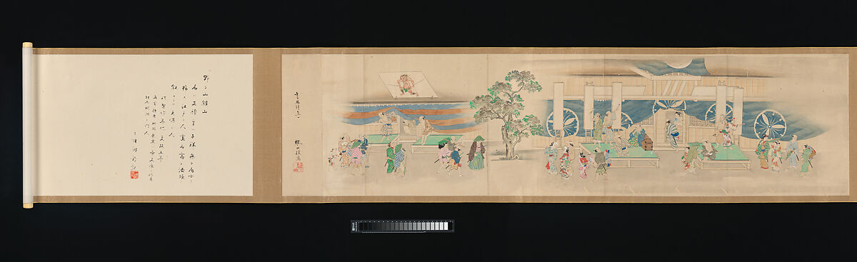 Kabuki Theater, Nonoyama Kōzan (Japanese, 1780–1847), Handscroll; ink, color and gold on paper, Japan