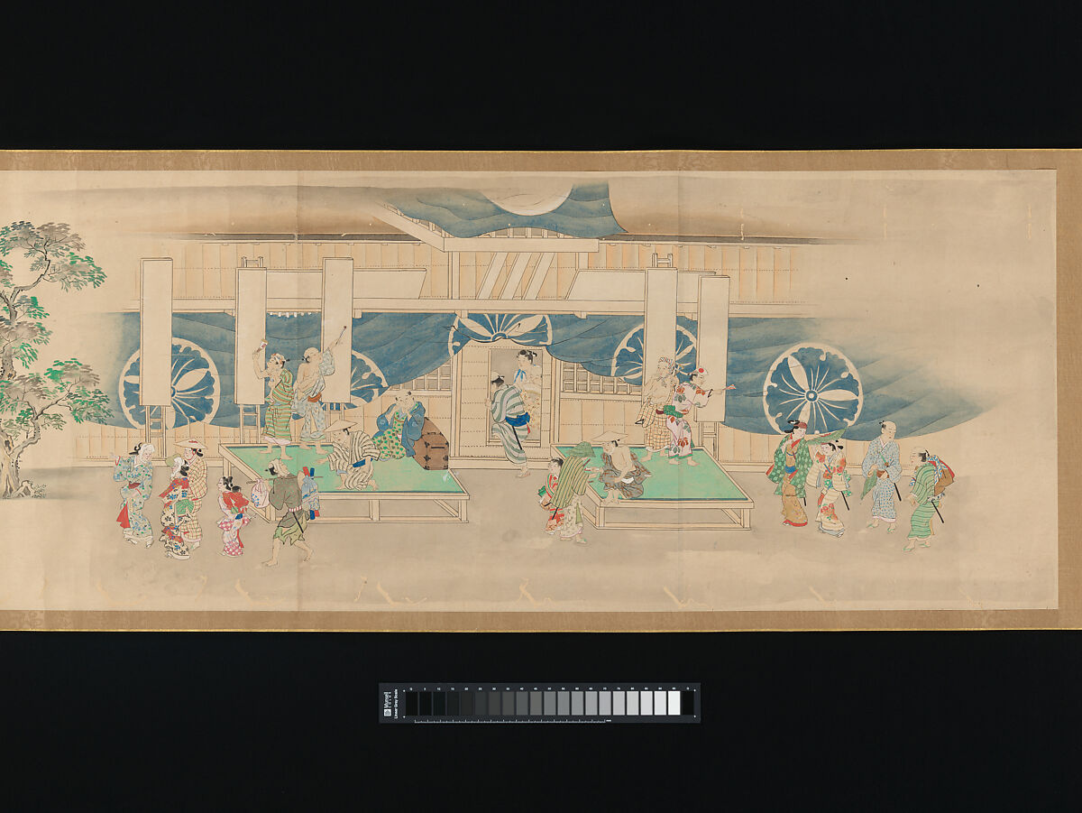 Kabuki Theater, Nonoyama Kōzan (Japanese, 1780–1847), Handscroll; ink, color and gold on paper, Japan