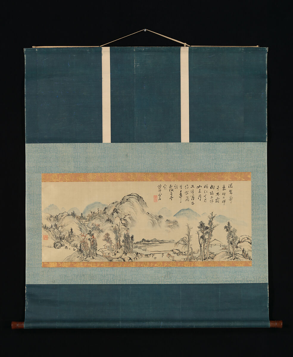 Green Peaks, Noro Kaiseki (Japanese, 1747–1828), Handscroll section mounted as a hanging scroll; ink and color on silk, Japan