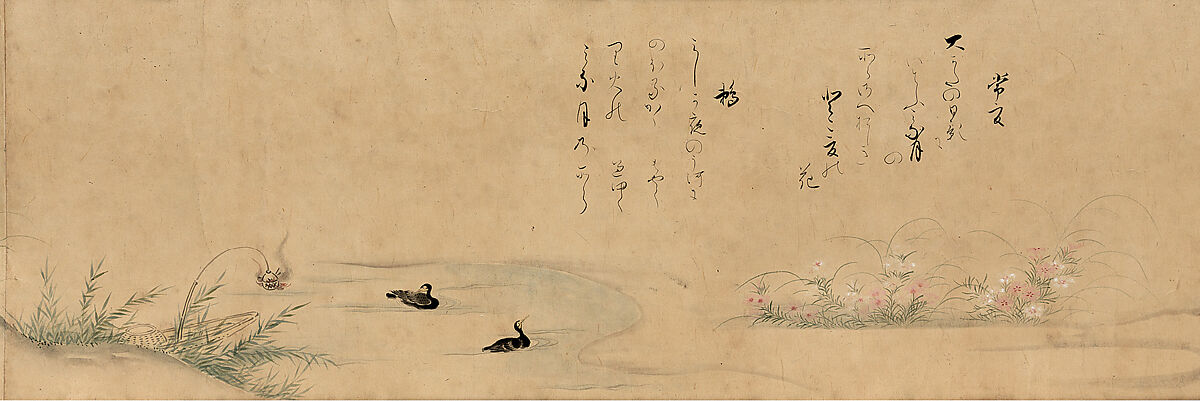 Fujiwara no Teika’s “Poems on Flowers and Birds of the Twelve Months”, Handscroll; ink and color on paper, Japan 