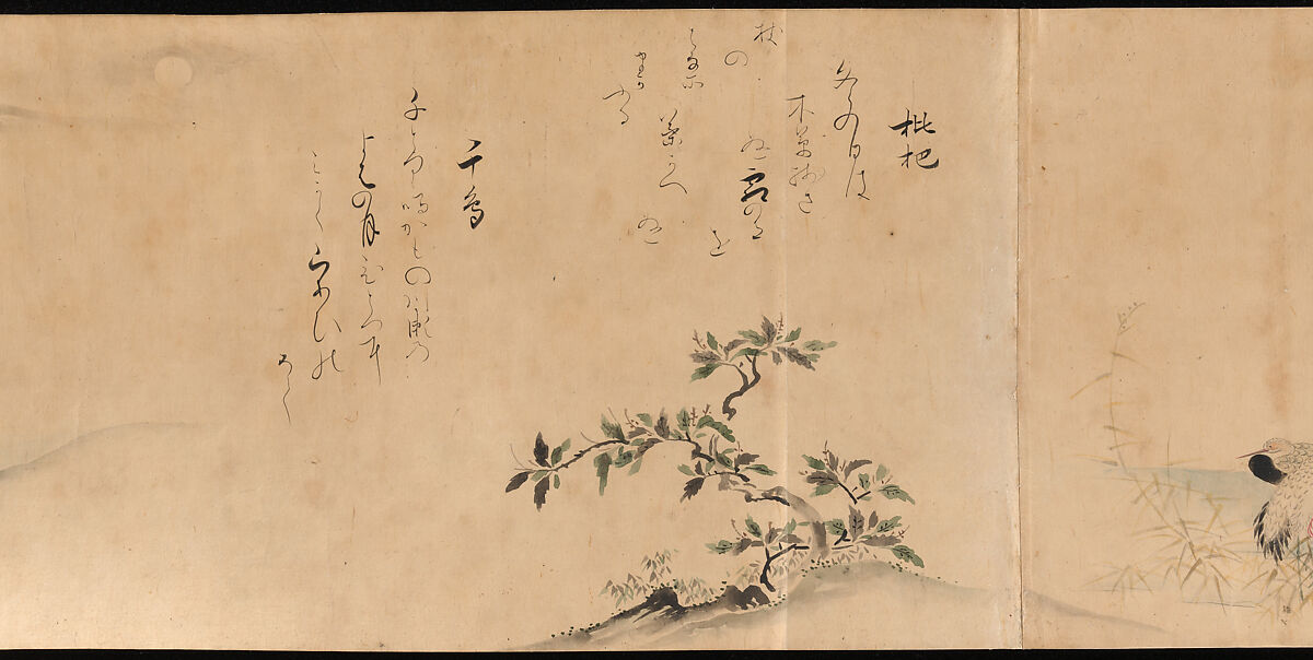 Fujiwara no Teika’s “Poems on Flowers and Birds of the Twelve Months”, Handscroll; ink and color on paper, Japan