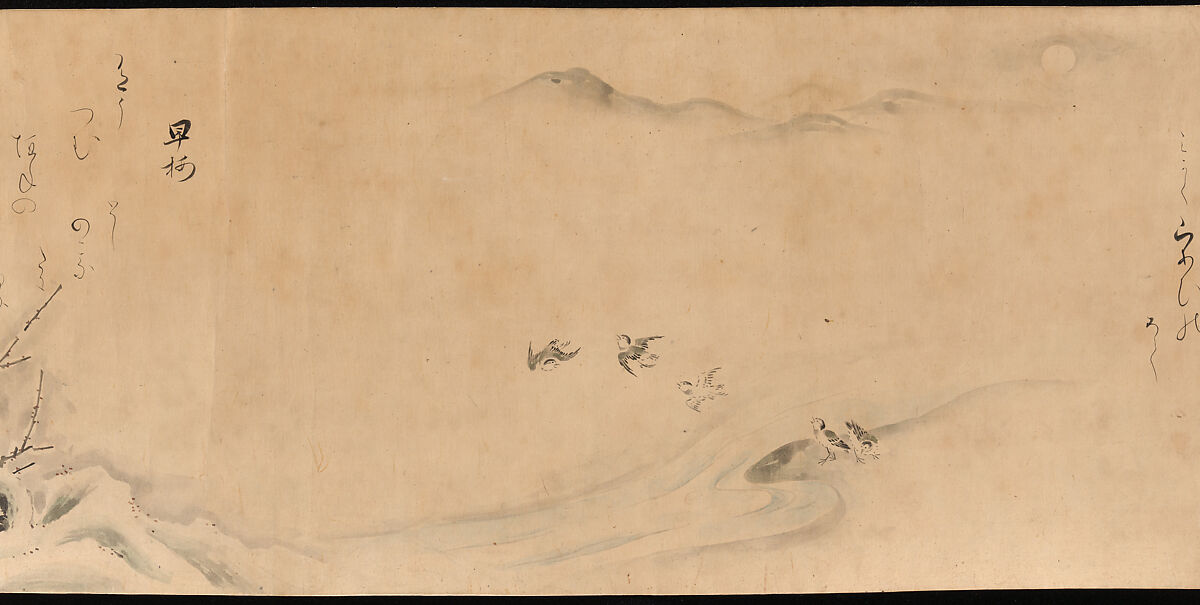 Fujiwara no Teika’s “Poems on Flowers and Birds of the Twelve Months”, Handscroll; ink and color on paper, Japan