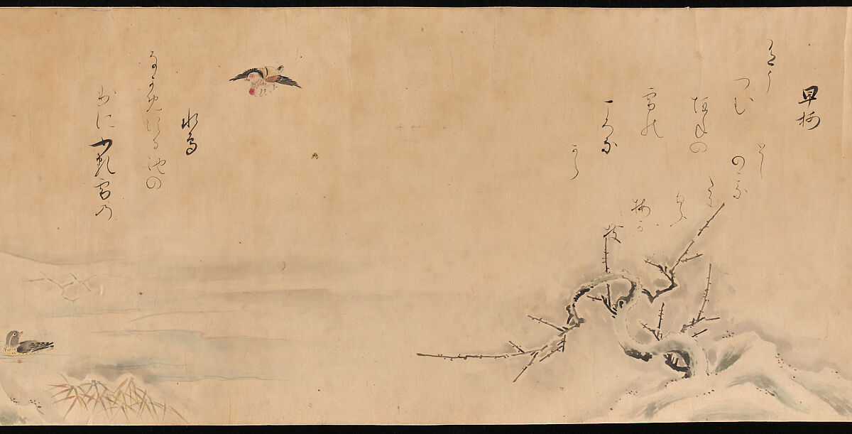 Fujiwara no Teika’s “Poems on Flowers and Birds of the Twelve Months”, Handscroll; ink and color on paper, Japan
