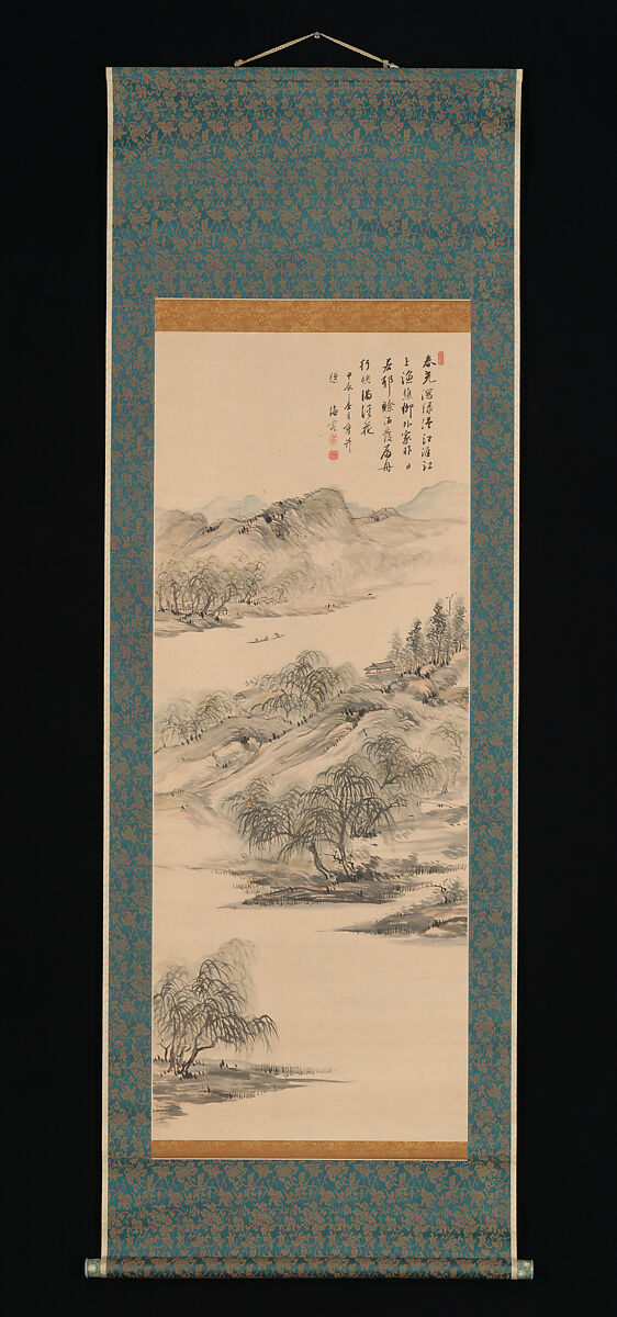 Spring Landscape, Nukina Kaioku (Japanese, 1778–1863), Hanging scroll; ink and color on paper, Japan