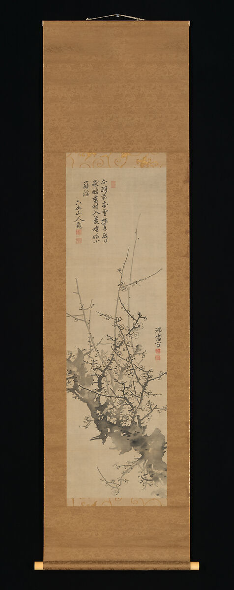 Plum Blossoms, Minagawa Kien (Japanese, 1734–1807), Hanging scroll; ink on paper, Japan