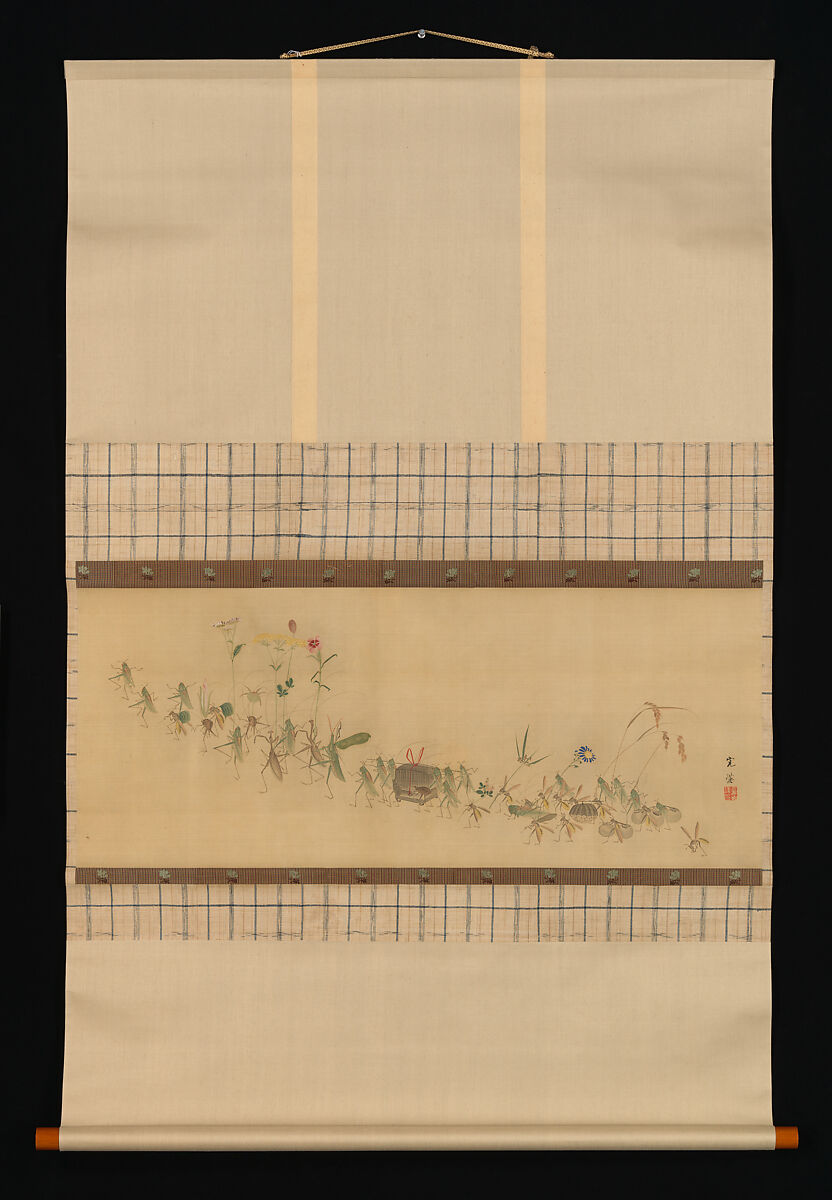 Procession of Insects, Nishiyama Kan'ei (Japanese, 1834–1897), Hanging scroll; ink and color on silk, Japan
