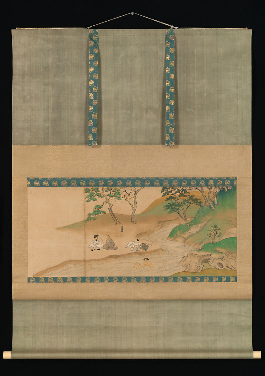 Section of Jin'o-ji Engi Emaki, Handscroll section, mounted as a
 hanging scroll; ink, color on paper, Japan