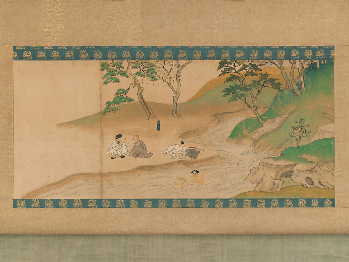 Section of Jin'o-ji Engi Emaki, Handscroll section, mounted as a
 hanging scroll; ink, color on paper, Japan 