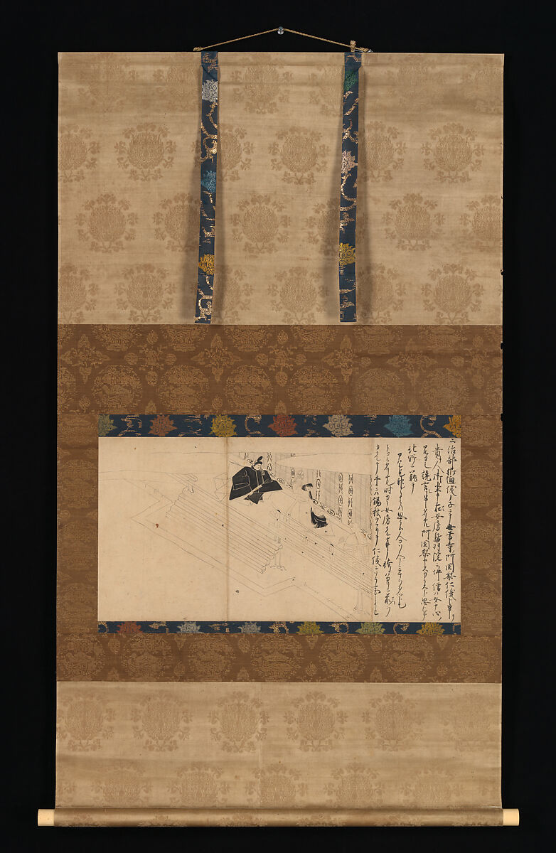 Possession of the Shamaness Tajihi no Ayako by the Spirit of Sugawara no Michizane, from Illustrated Legends of the Kitano Tenjin Shrine, Section of handscroll mounted as hanging scroll; ink on paper, Japan