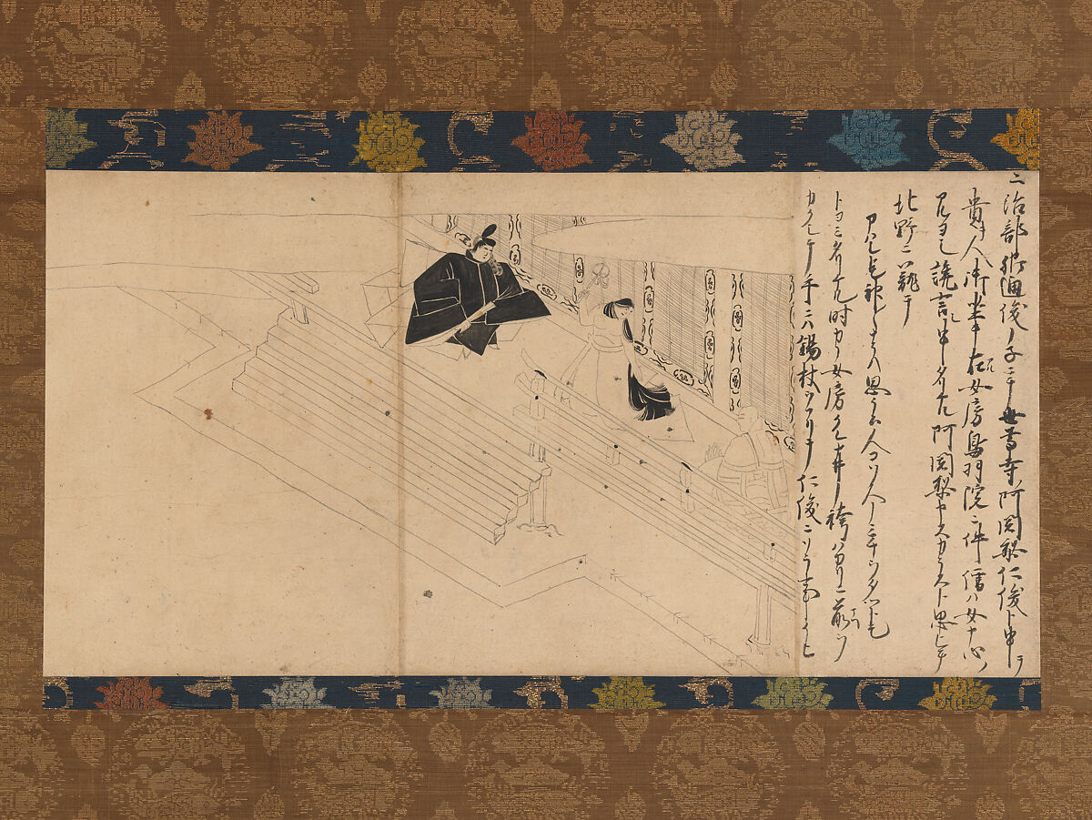Possession of the Shamaness Tajihi no Ayako by the Spirit of Sugawara no Michizane, from Illustrated Legends of the Kitano Tenjin Shrine, Section of handscroll mounted as hanging scroll; ink on paper, Japan