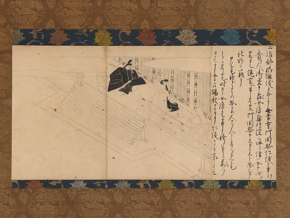 Possession of the Shamaness Tajihi no Ayako by the Spirit of Sugawara no Michizane, from Illustrated Legends of the Kitano Tenjin Shrine, Section of handscroll mounted as hanging scroll; ink on paper, Japan 