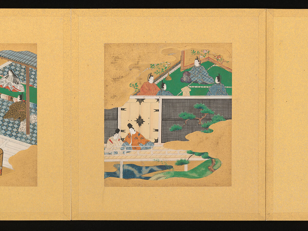 Scenes from The Tale of Genji, Tosa School, Pair of albums (accordion fold) with 
54 illustrations; ink, color and gold on paper, Japan 