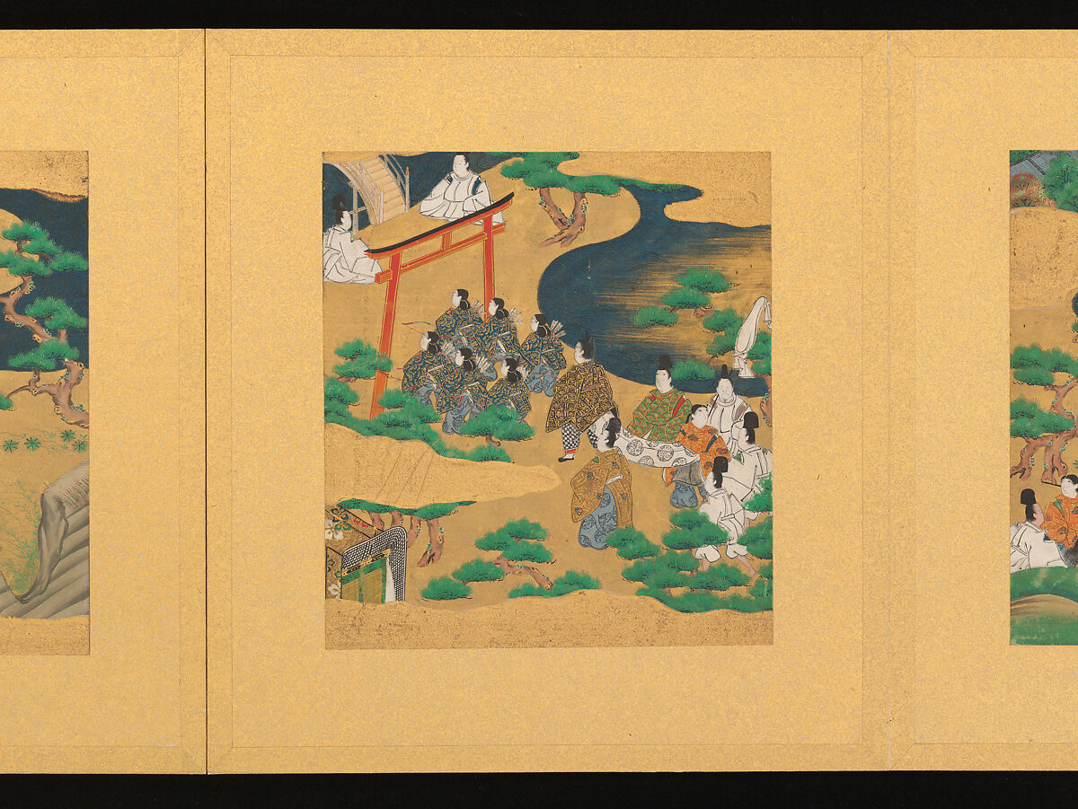 Scenes from The Tale of Genji, Tosa School, Pair of albums (accordion fold) with 
54 illustrations; ink, color and gold on paper, Japan
