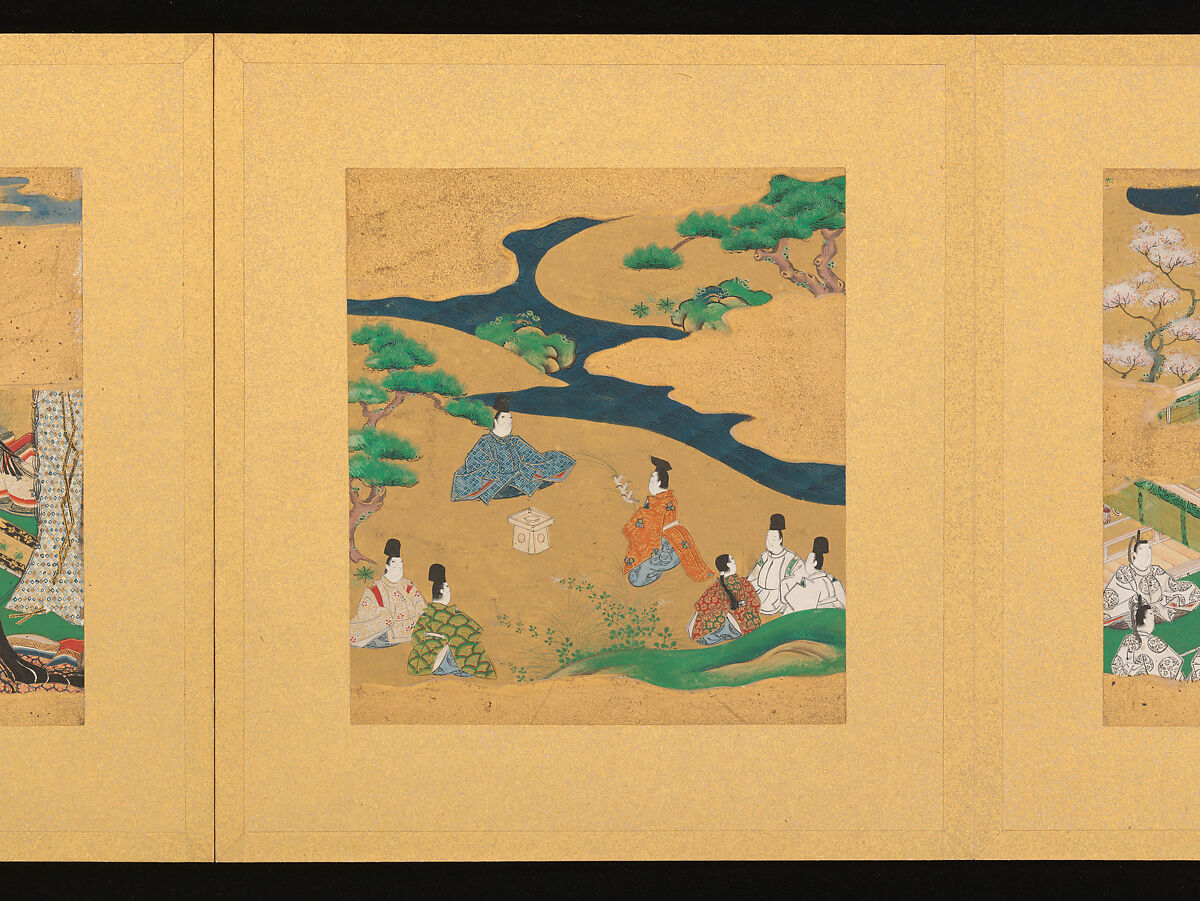 Scenes from The Tale of Genji, Tosa School, Pair of albums (accordion fold) with 
54 illustrations; ink, color and gold on paper, Japan