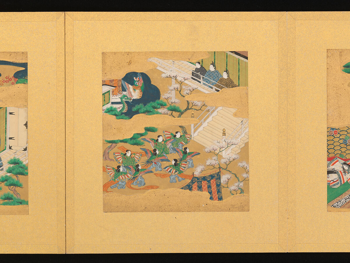 Scenes from The Tale of Genji, Tosa School, Pair of albums (accordion fold) with 
54 illustrations; ink, color and gold on paper, Japan