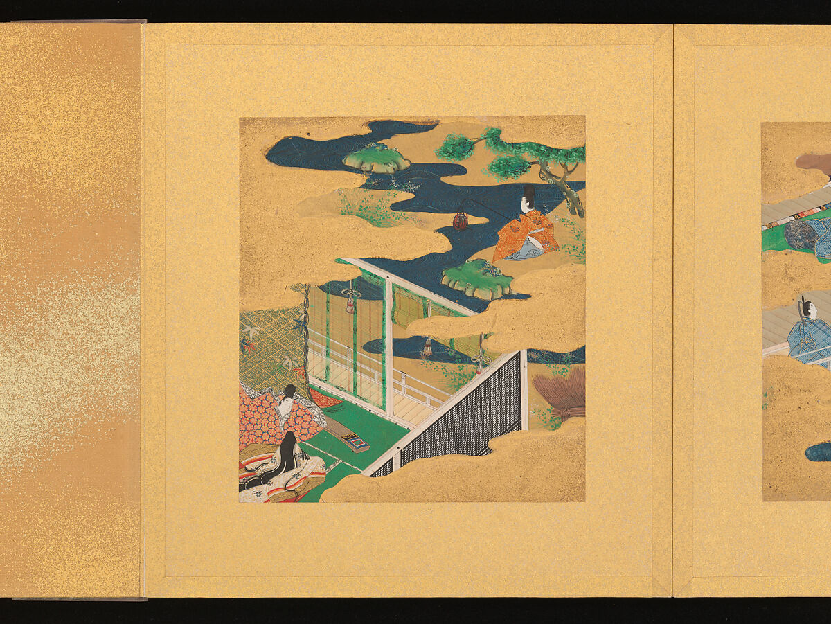 Scenes from The Tale of Genji, Tosa School, Pair of albums (accordion fold) with 
54 illustrations; ink, color and gold on paper, Japan