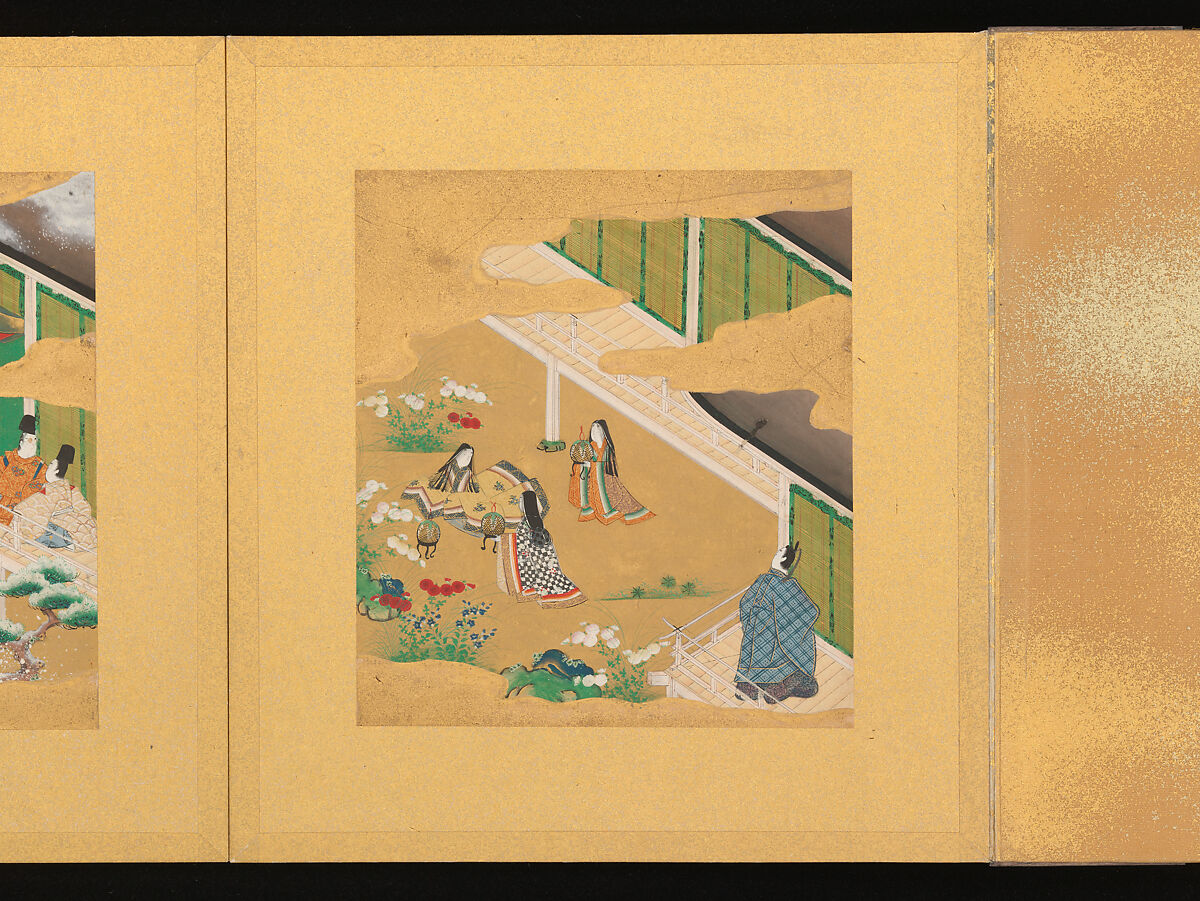 Scenes from The Tale of Genji, Tosa School, Pair of albums (accordion fold) with 
54 illustrations; ink, color and gold on paper, Japan