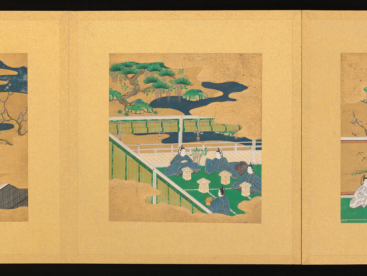 Scenes from The Tale of Genji, Tosa School, Pair of albums (accordion fold) with 
54 illustrations; ink, color and gold on paper, Japan