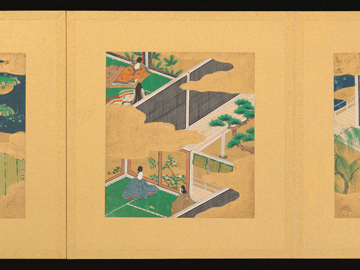 Scenes from The Tale of Genji, Tosa School, Pair of albums (accordion fold) with 
54 illustrations; ink, color and gold on paper, Japan