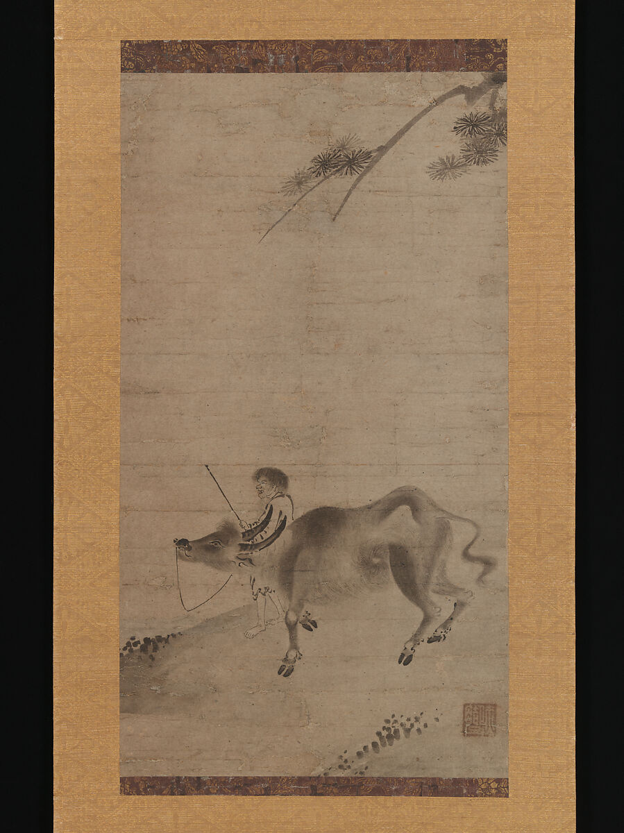 Oxherding, Sekkyakushi (Japanese, active first half of the 15th century), Hanging scroll; ink on paper, Japan 