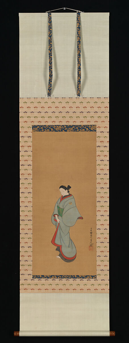 Standing Woman, Tōsendō Rifū (Japanese, active ca. 1730), Hanging scroll; ink and color on silk, Japan