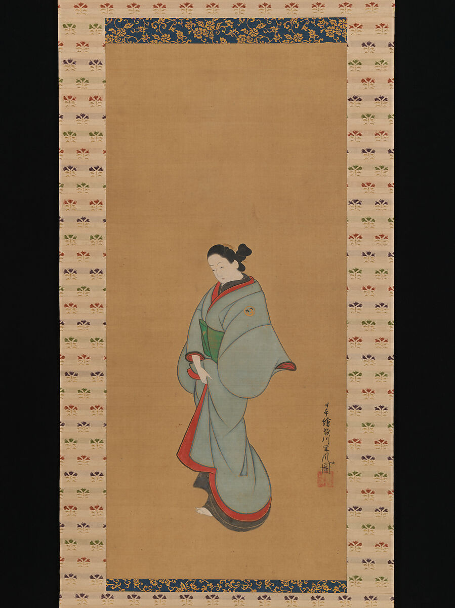Standing Woman, Tōsendō Rifū (Japanese, active ca. 1730), Hanging scroll; ink and color on silk, Japan 