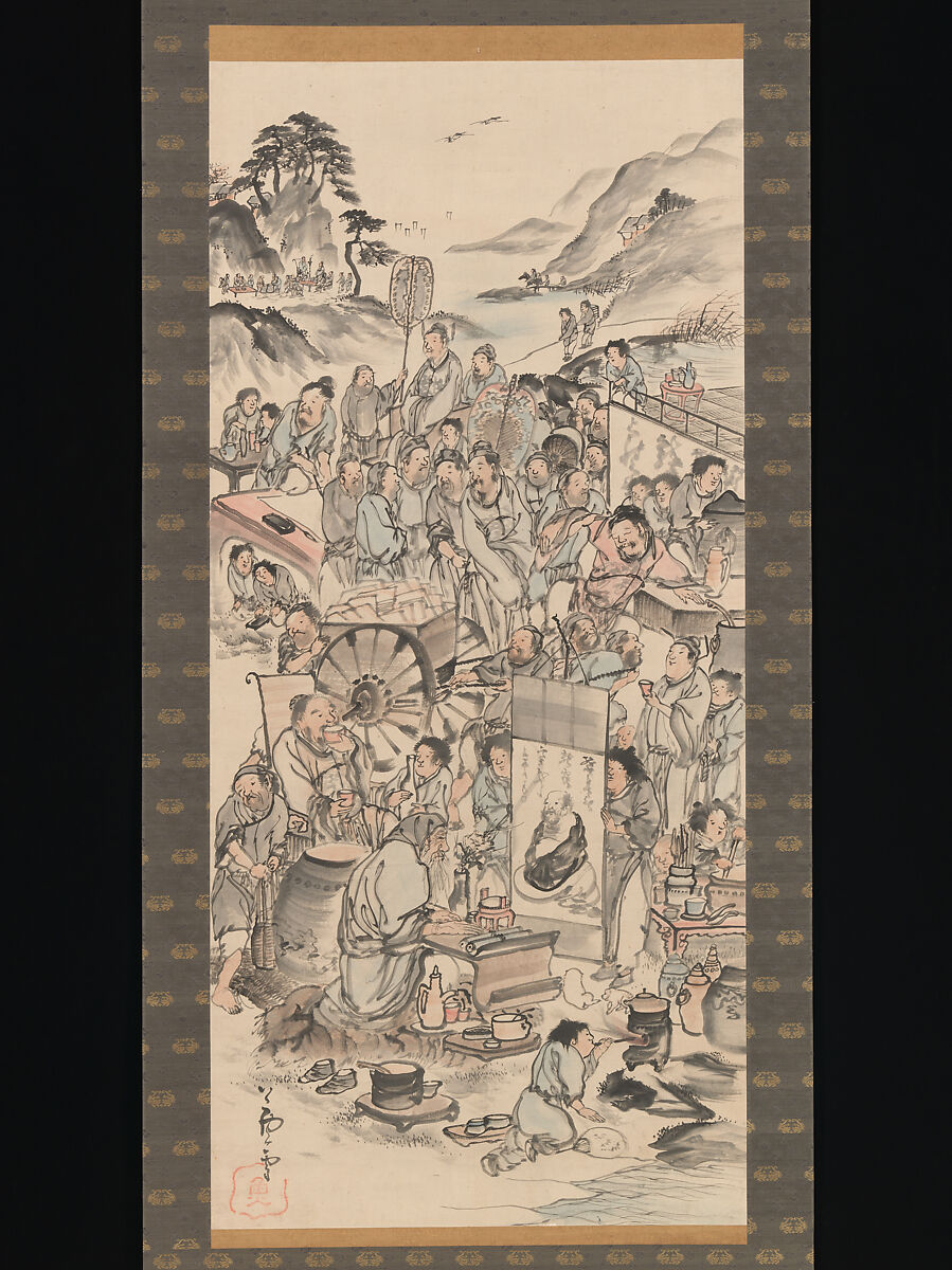 Drinking Festival of the Eight Immortals of the Wine Cup, Follower of Nagasawa Rosetsu 長澤蘆雪 (Japanese, 1754–1799), Hanging scroll; ink and color on paper, Japan 