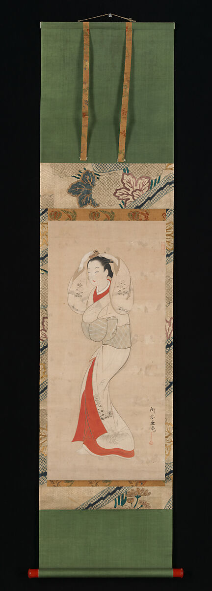 Standing Woman, Ryūkadō (Japanese, active 1740s), Hanging scroll; ink and color on paper, Japan