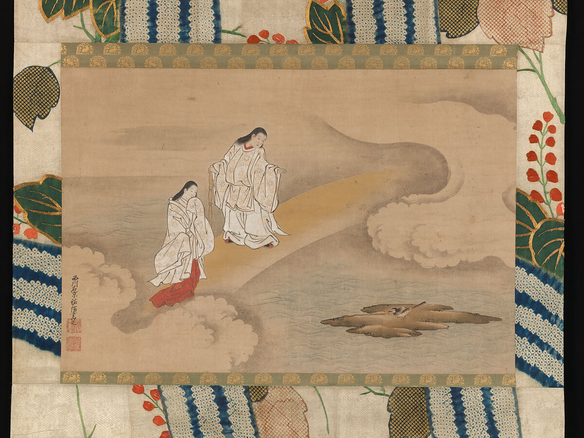 The God Izanagi and Goddess Izanami, Nishikawa Sukenobu (Japanese, 1671–1750), Hanging scroll; ink and color on paper, Japan 