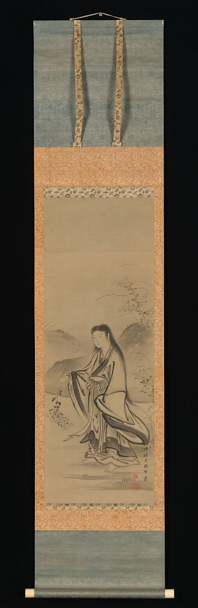 Kiku Jidō (Chrysanthemum Boy), Tsukioka Sessai (Japanese, 1761–1839), Hanging scroll; ink on silk, Japan