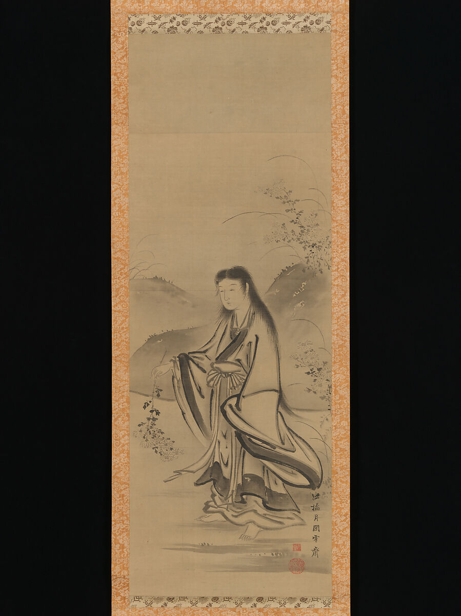 Kiku Jidō (Chrysanthemum Boy), Tsukioka Sessai (Japanese, 1761–1839), Hanging scroll; ink on silk, Japan 