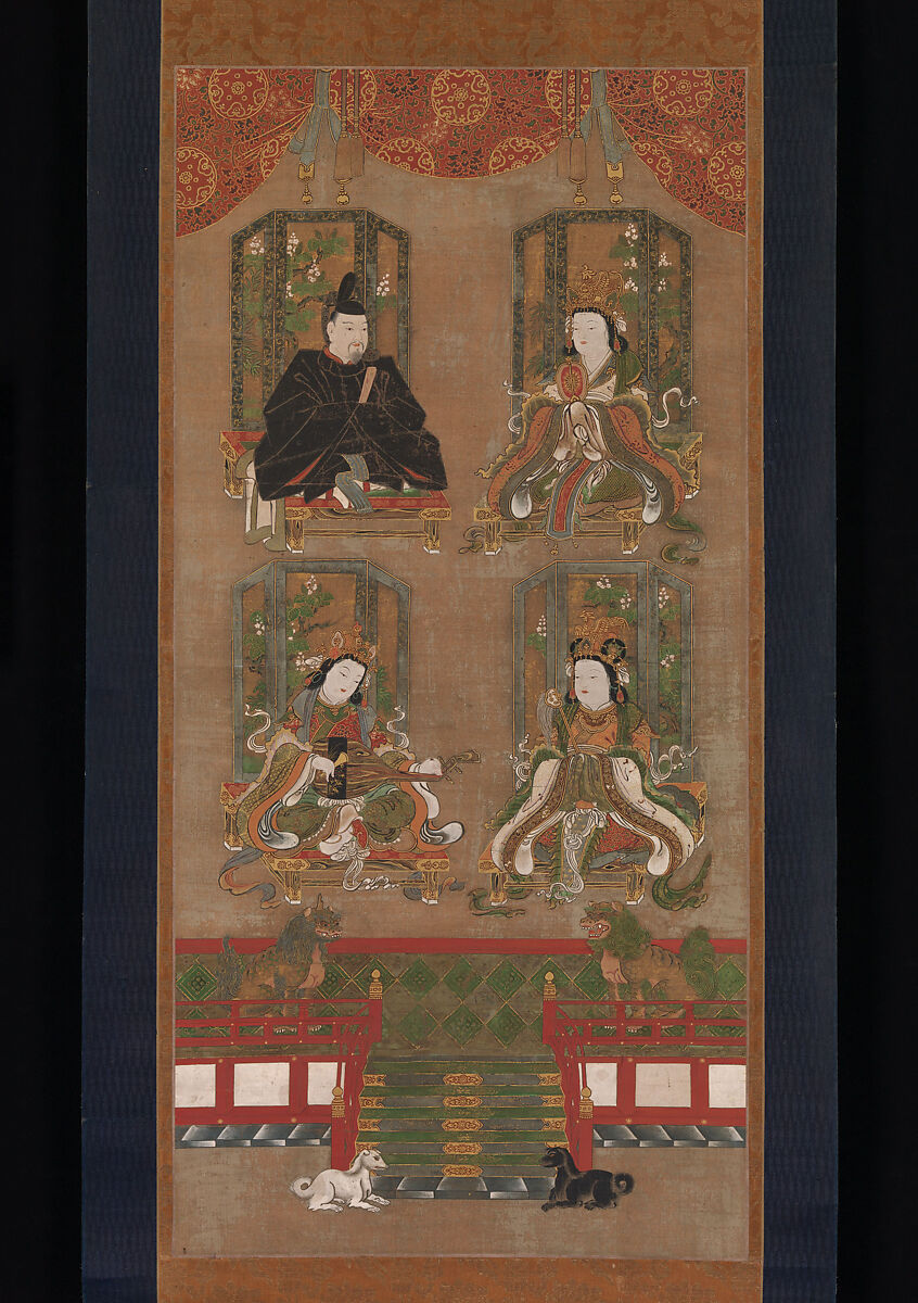 The Four Deities of Mount Kōya, Hanging scroll; ink, color and gold on silk, Japan 