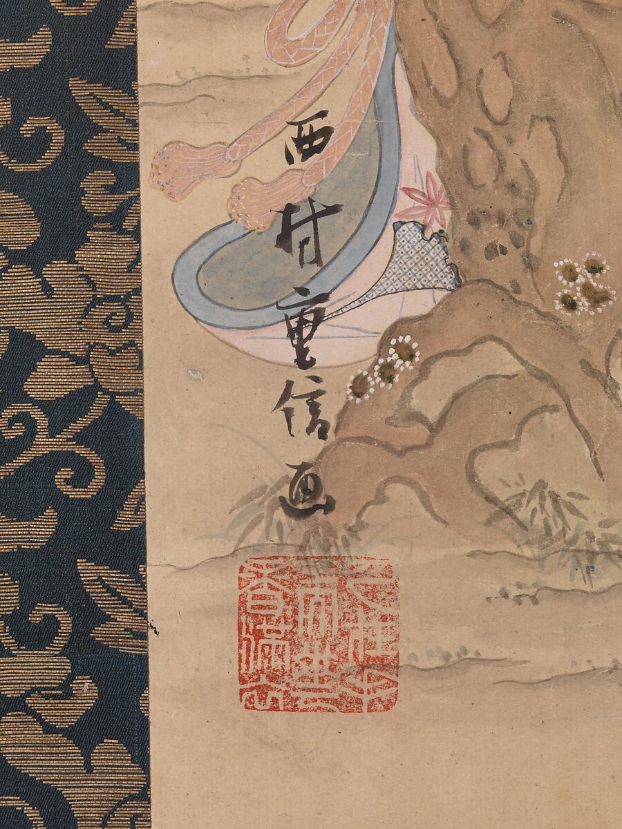 The Brine Maiden Matsukaze, Nishimura Shigenobu (Japanese, active 1729–39), Hanging scroll; ink and color on paper, Japan