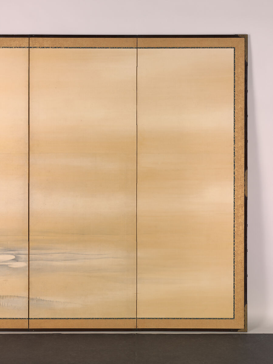 Goose and Reeds; Willows in the Moonlight, Maruyama Ōkyo 円山応挙 (Japanese, 1733–1795), Pair of six-panel folding screens; ink, color and gold on paper, Japan