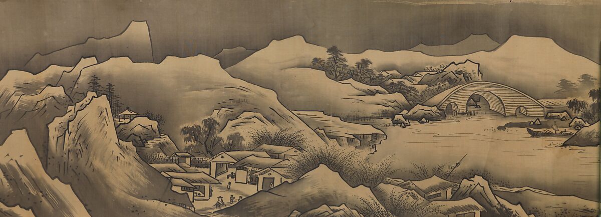 Landscape, Unkoku Tōban (Japanese, 1633–1724), Handscroll; ink on silk, Japan 