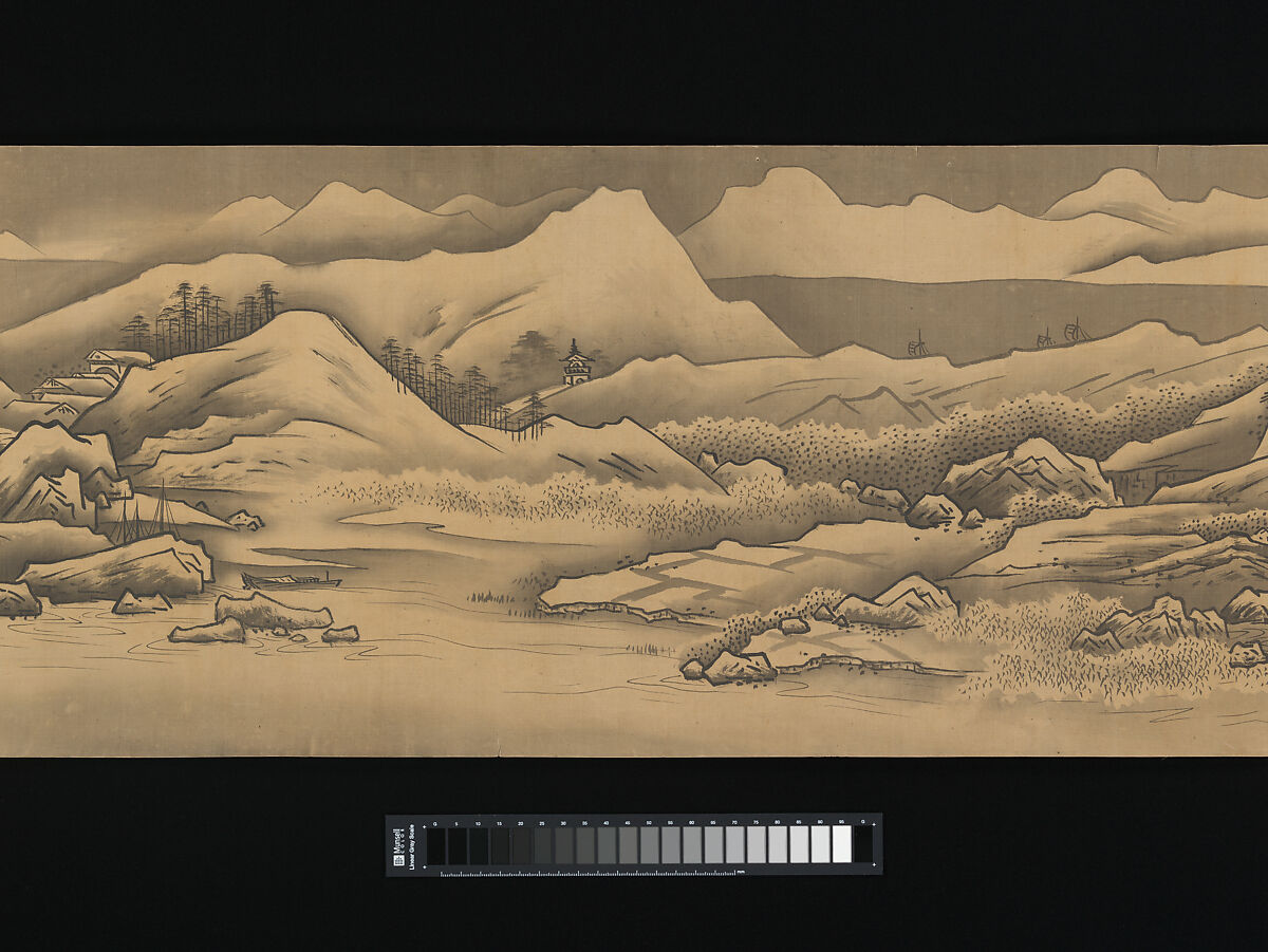 Landscape, Unkoku Tōban (Japanese, 1633–1724), Handscroll; ink on silk, Japan