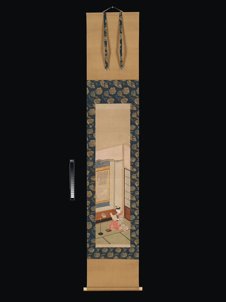 Courtesan Reading a Letter, Ishikawa Toyonobu (Japanese, 1711–1785), Hanging scroll; ink and color on paper, Japan