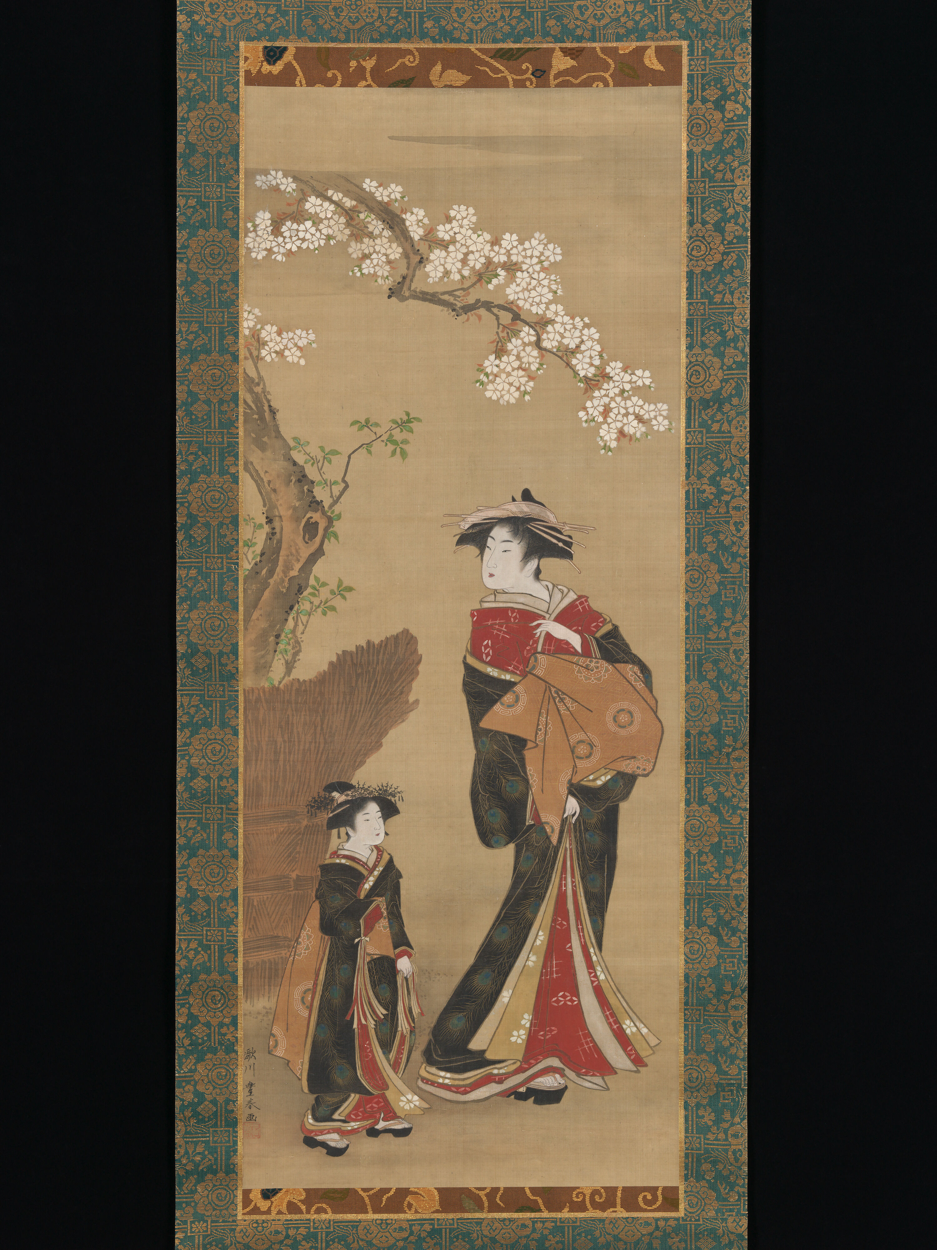 Utagawa Toyoharu - Courtesan and her Attendant under a Cherry Tree