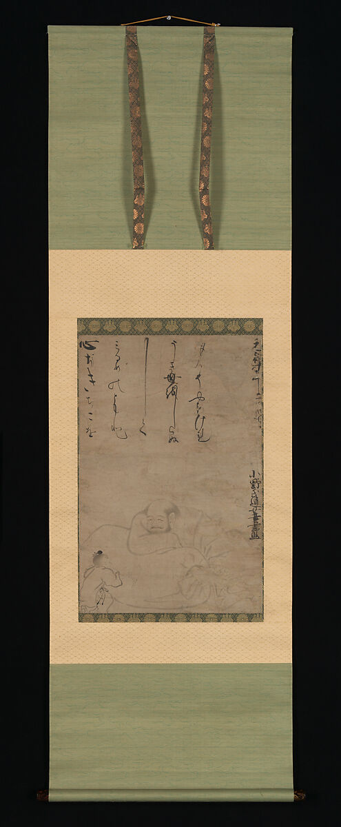 Hotei with a Child, Ono no Ozū (Ono no Tsū) (Japanese, 1567–1631), Hanging scroll; ink on paper, Japan