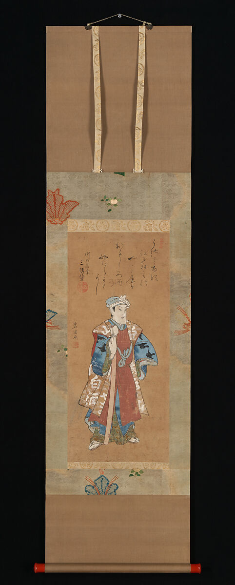Bandō Mitsugorō II as Shinbei in the Kabuki 
Play "Sukeroku", Utagawa Toyokuni I (Japanese, 1769–1825), Hanging scroll; ink and color on paper, Japan